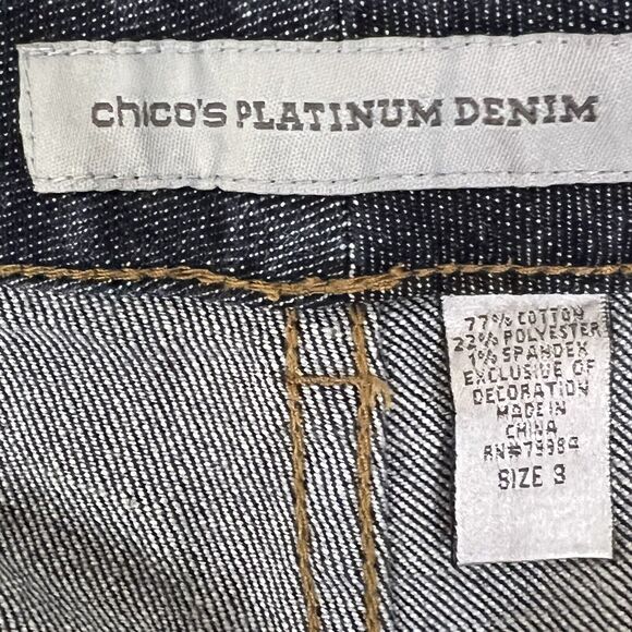 Womens CHICOS Platinum Straight Leg Jeans Size 3 Dark Wash Studded Details - Picture 6 of 12